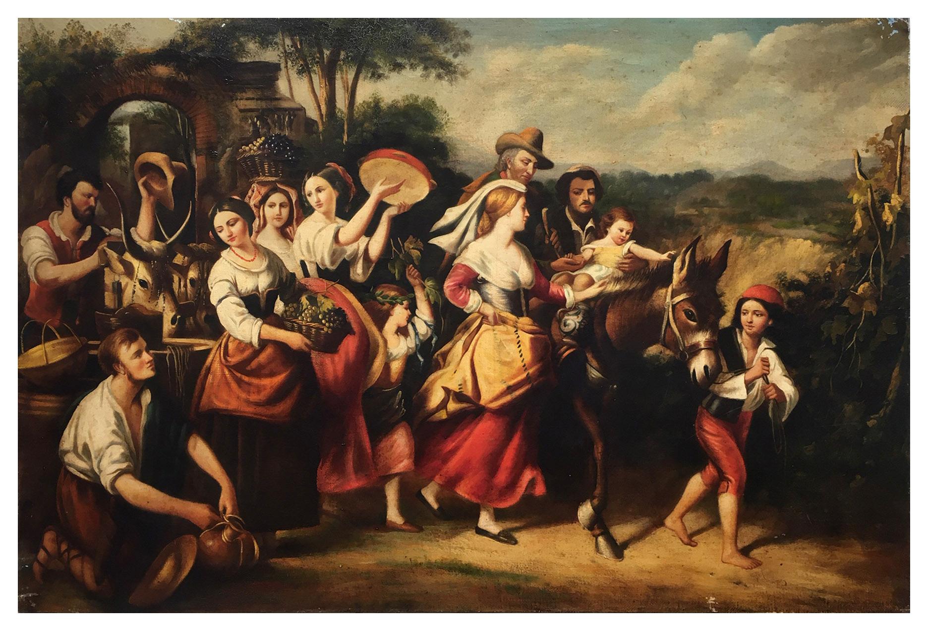 COUNTRY SCENE - École italienne - Huile sur toile figurative italienne  Peinture - Maîtres anciens Painting par Giovanni Santaniello