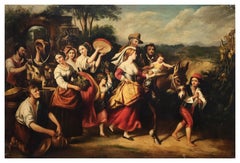 COUNTRY SCENE- Italian School - Figurative Italian Oil on Canvas  Painting