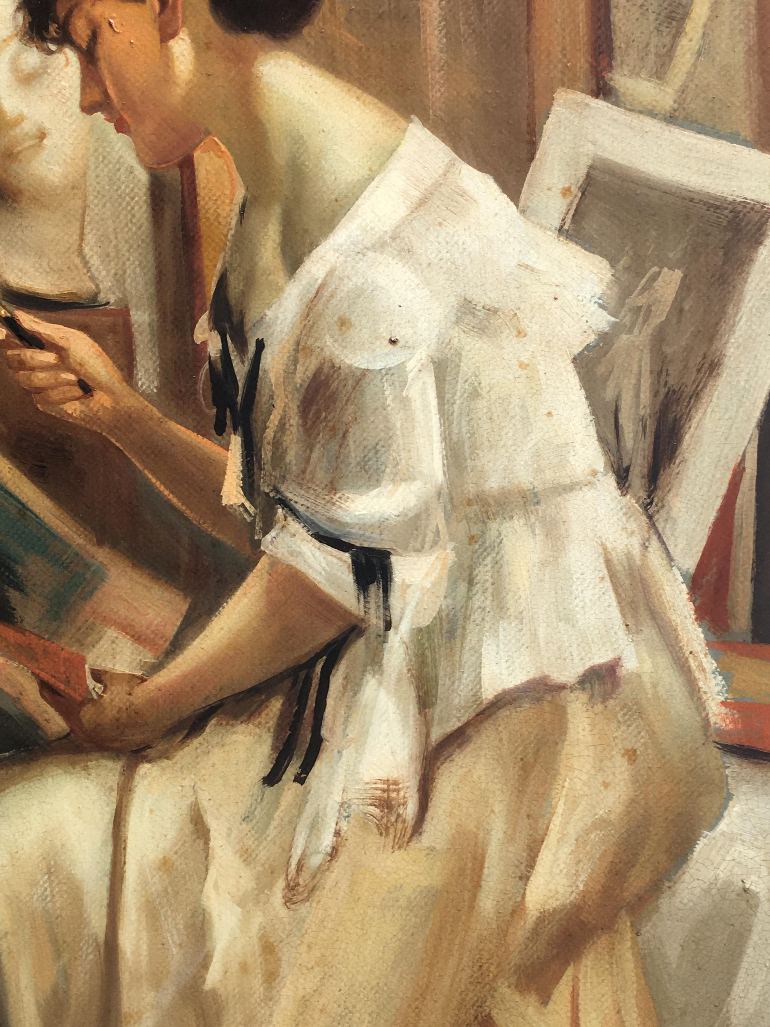 LADY READING - Scuola francese - Pittura figurativa italiana Olio su tela in vendita 4