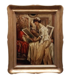Giovanni Santaniello - LADY READING - Scuola francese - Pittura figurativa italiana Olio su tela LADY READING - Scuola francese - Pittura figurativa italiana Olio su tela