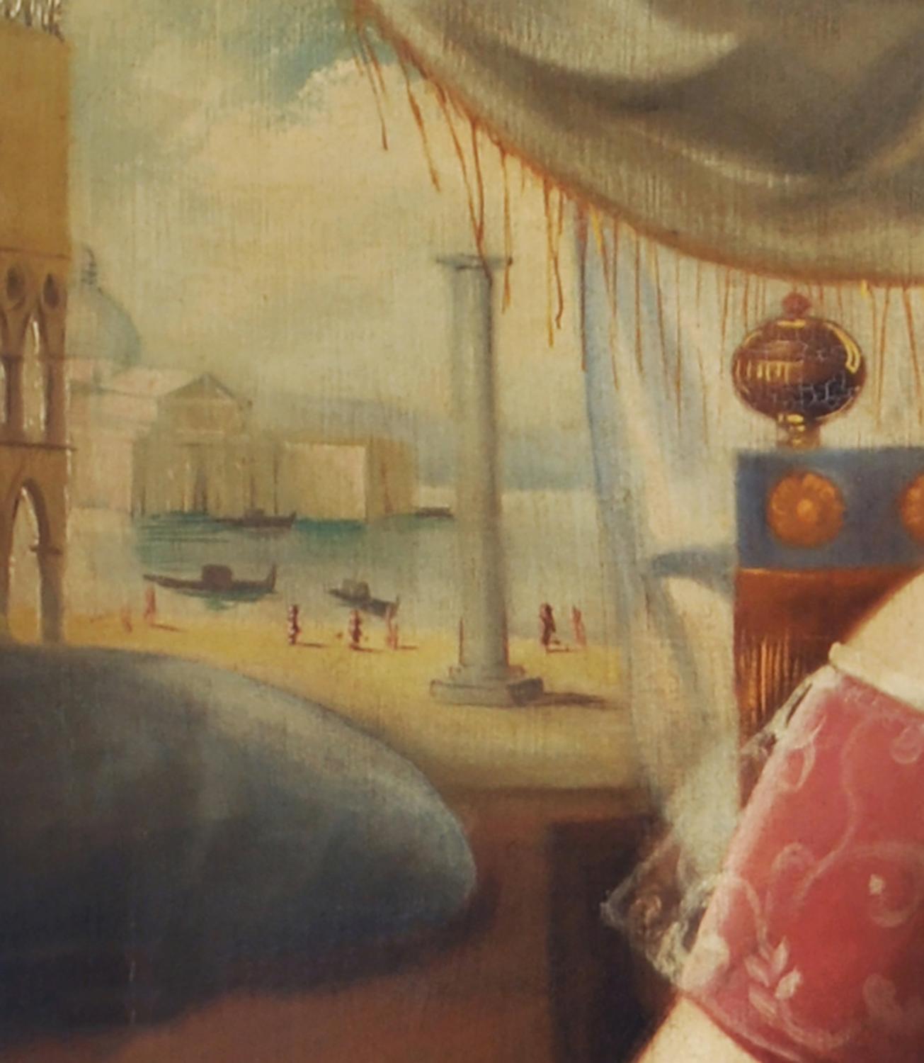RETRATO DE CHICA - Venetian School  - Óleo sobre lienzo Pintura figurativa italiana - Figurative Painting Marrón de Giovanni Santaniello