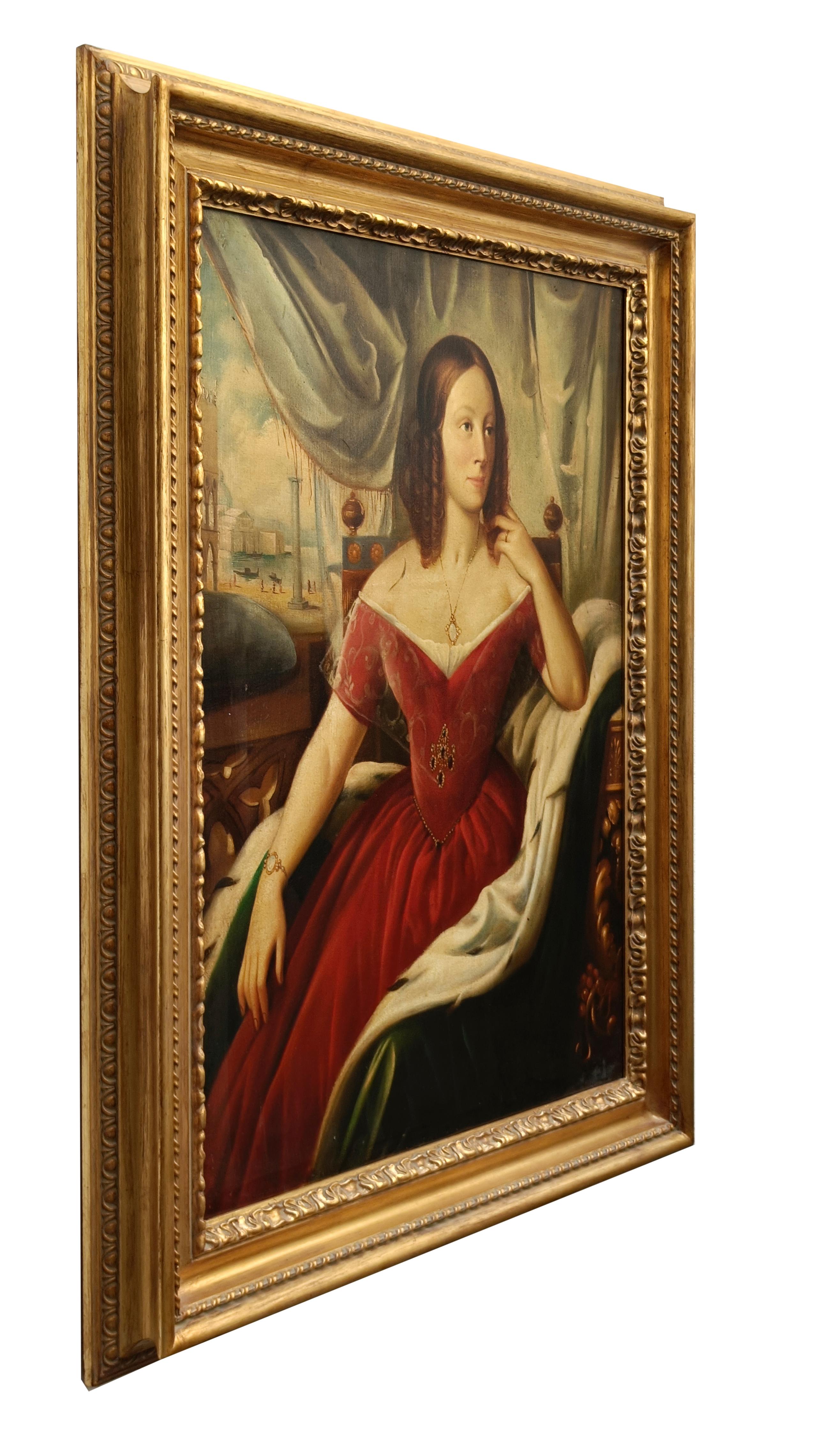 RETRATO DE CHICA - Venetian School  - Óleo sobre lienzo Pintura figurativa italiana en venta 5