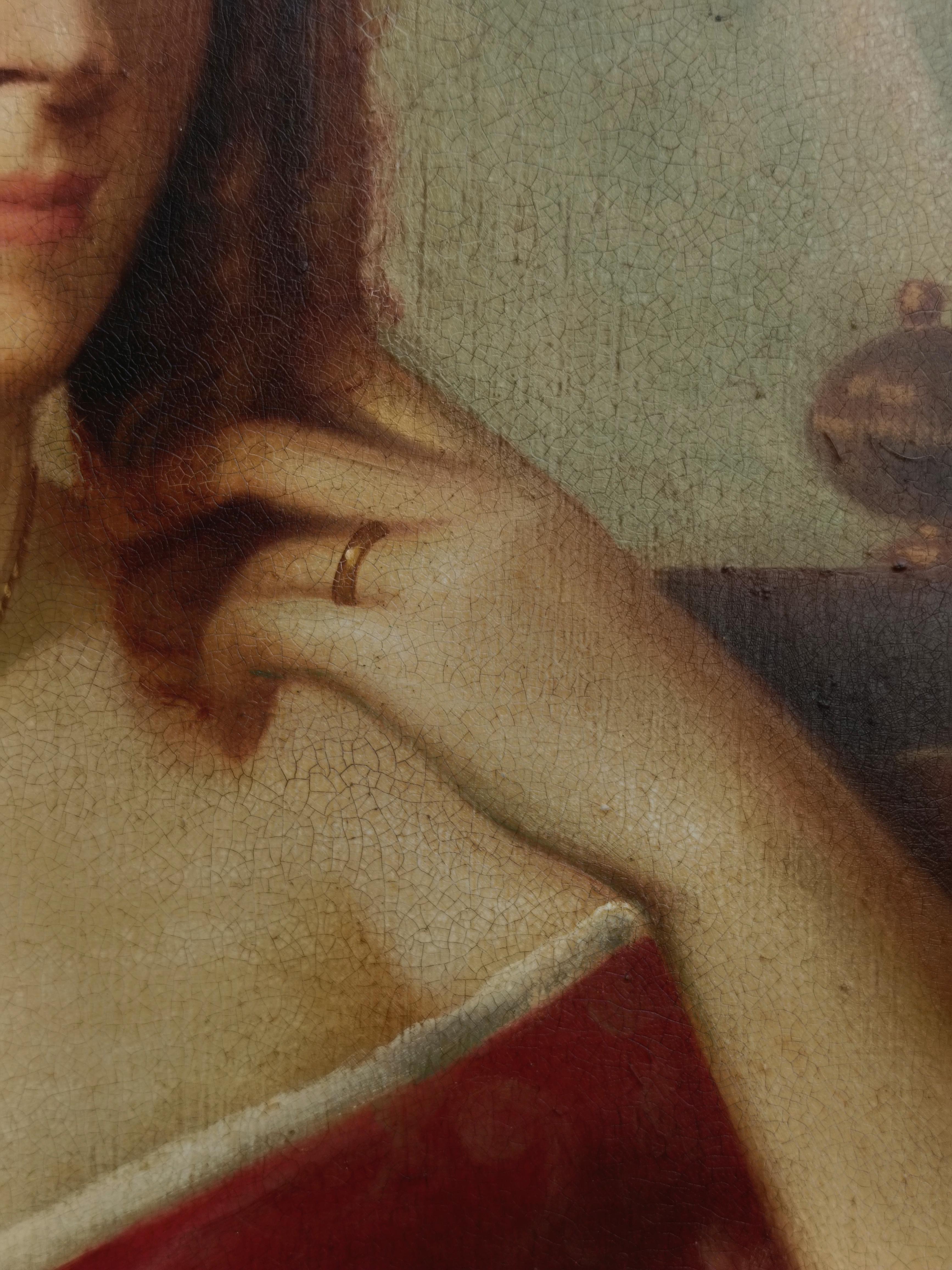 RETRATO DE CHICA - Venetian School  - Óleo sobre lienzo Pintura figurativa italiana en venta 8