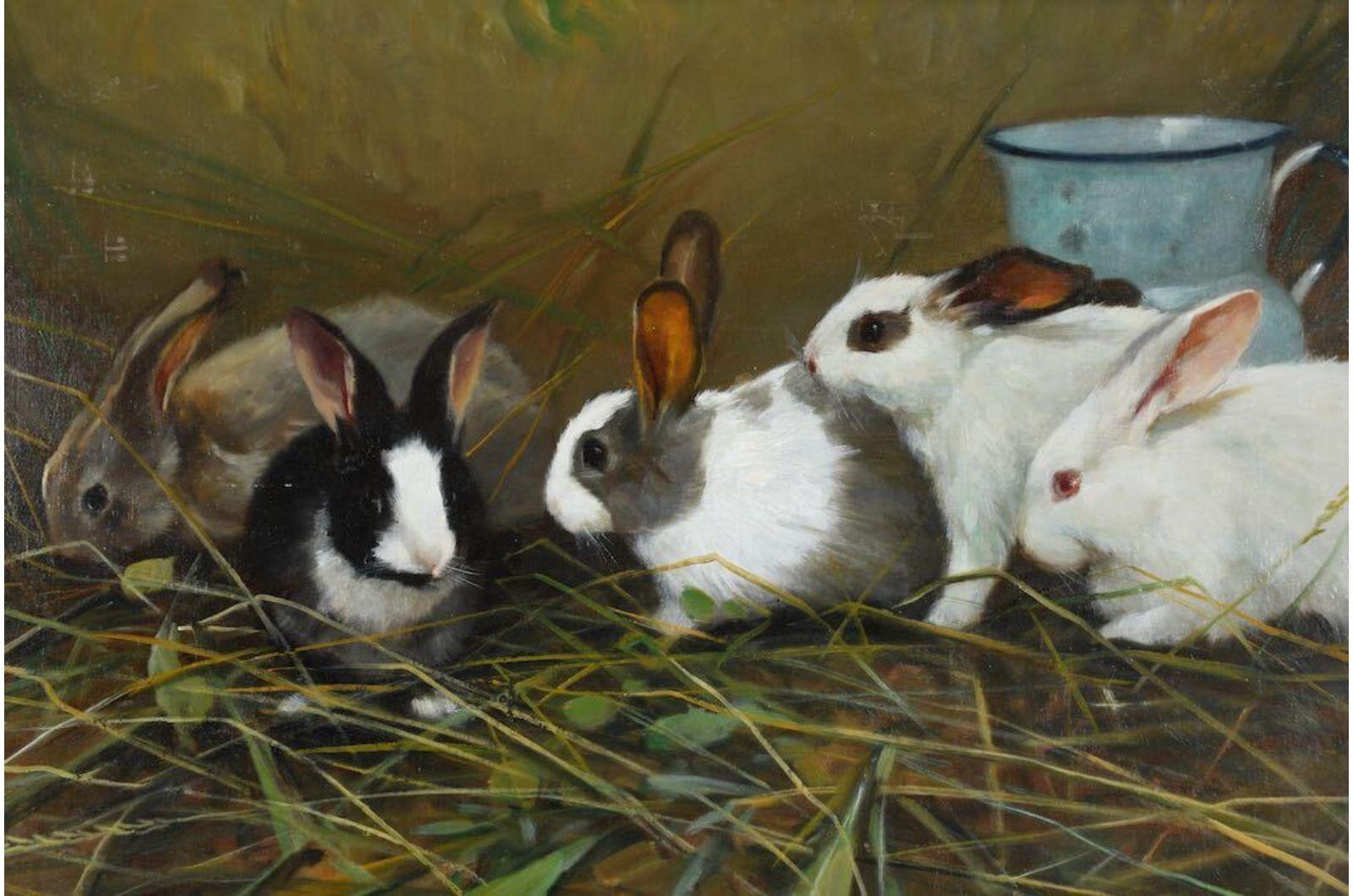 Giovanni Sanvitale Painting Rabbits, Oil on Wood Panel 1H29 8