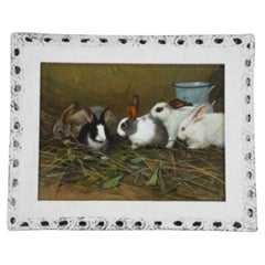 Antique Giovanni Sanvitale Painting Rabbits, Oil on Wood Panel 1H29