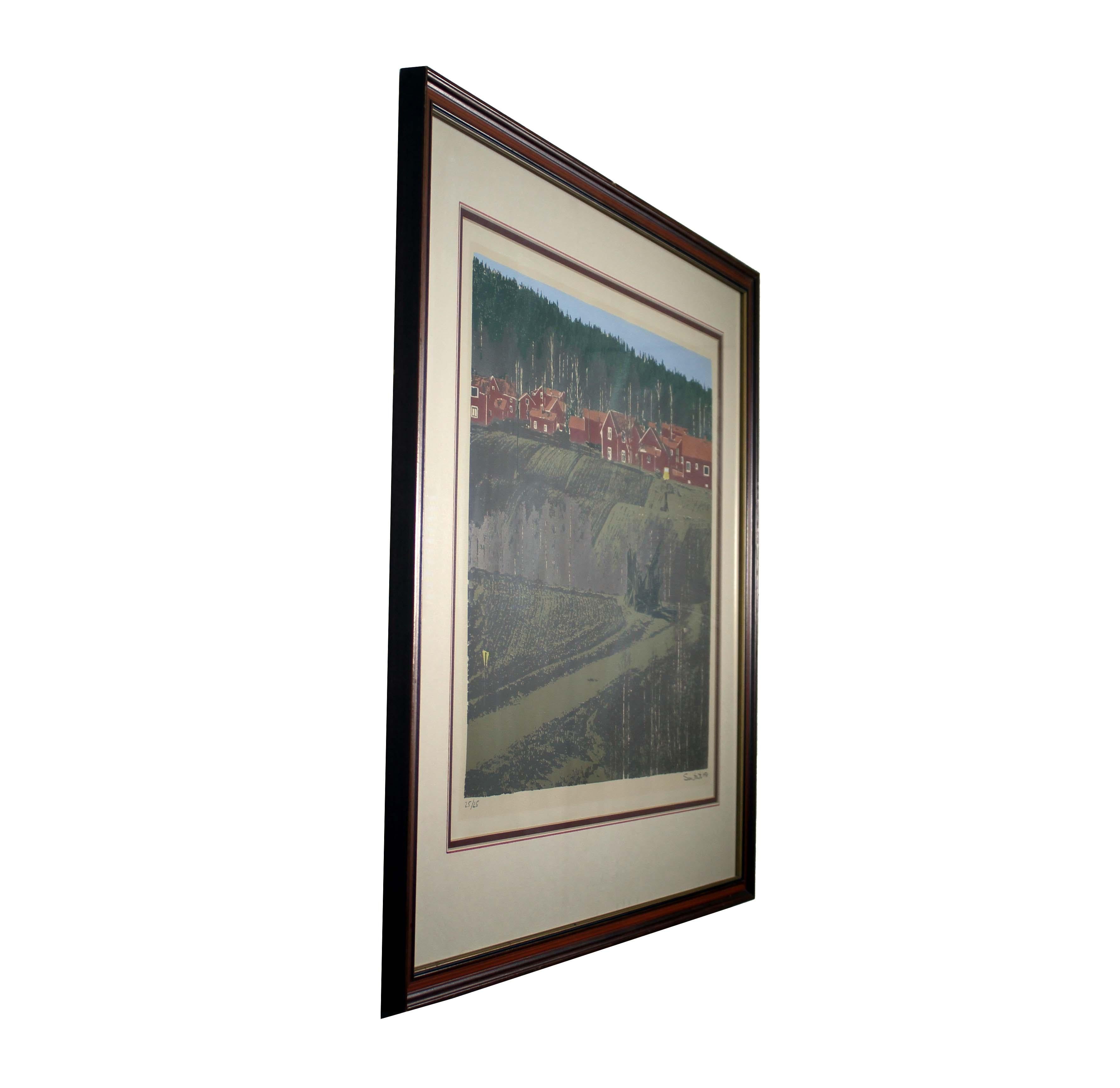 Giovanni Sanvitale Signed Contemporary Barn Houses Lithograph 25/25 Framed 1978 In Good Condition For Sale In Keego Harbor, MI