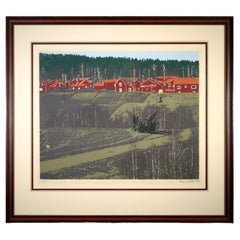 Vintage Giovanni Sanvitale Signed Contemporary Barn Houses Lithograph 25/25 Framed 1978