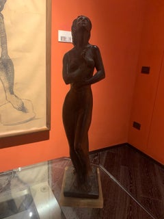 Statua bronzo onice figurativa ritratto nudo femminile italiano del XX secolo