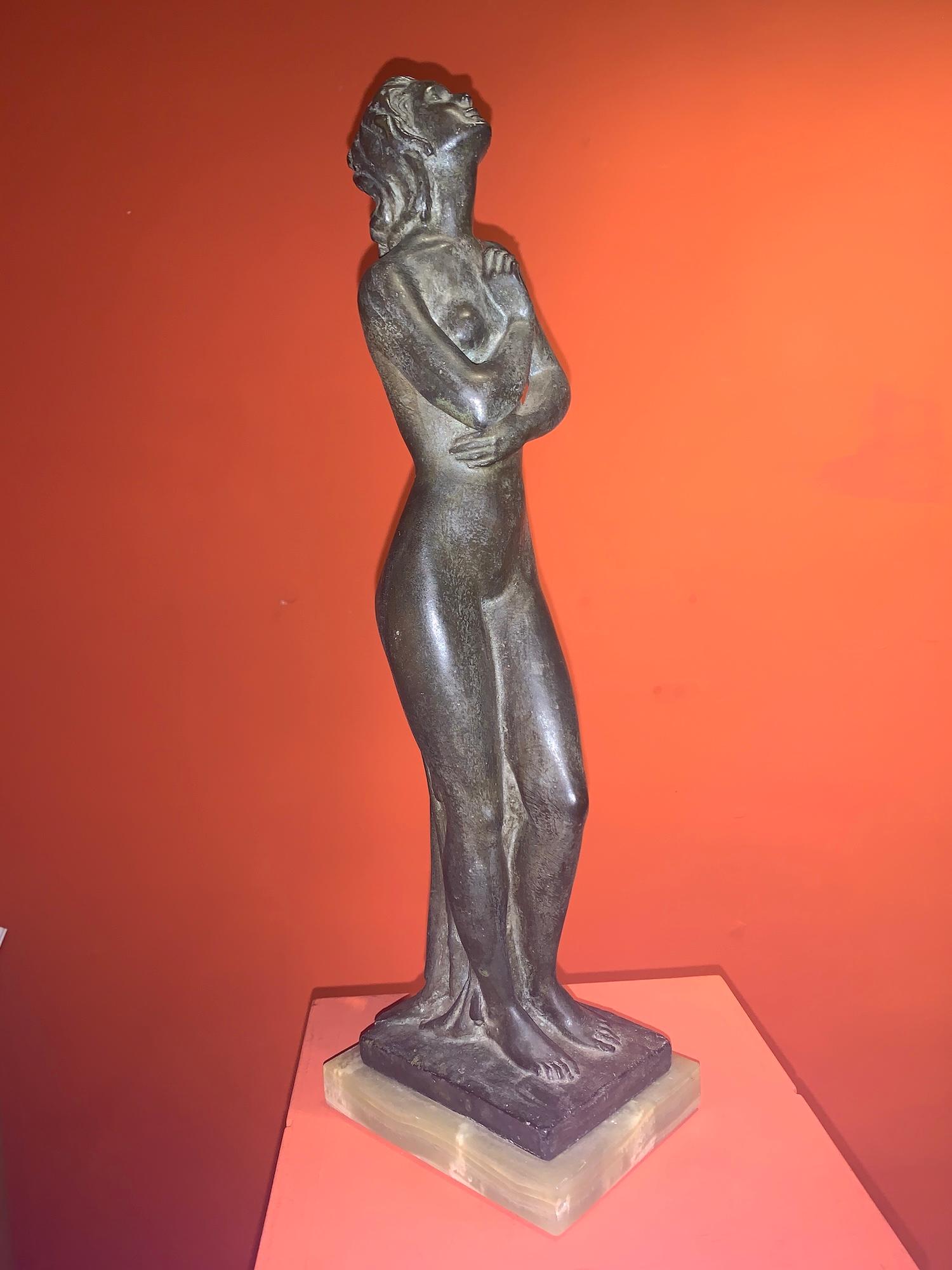 Statua bronzo onice figurativa ritratto nudo femminile italiano del XX secolo