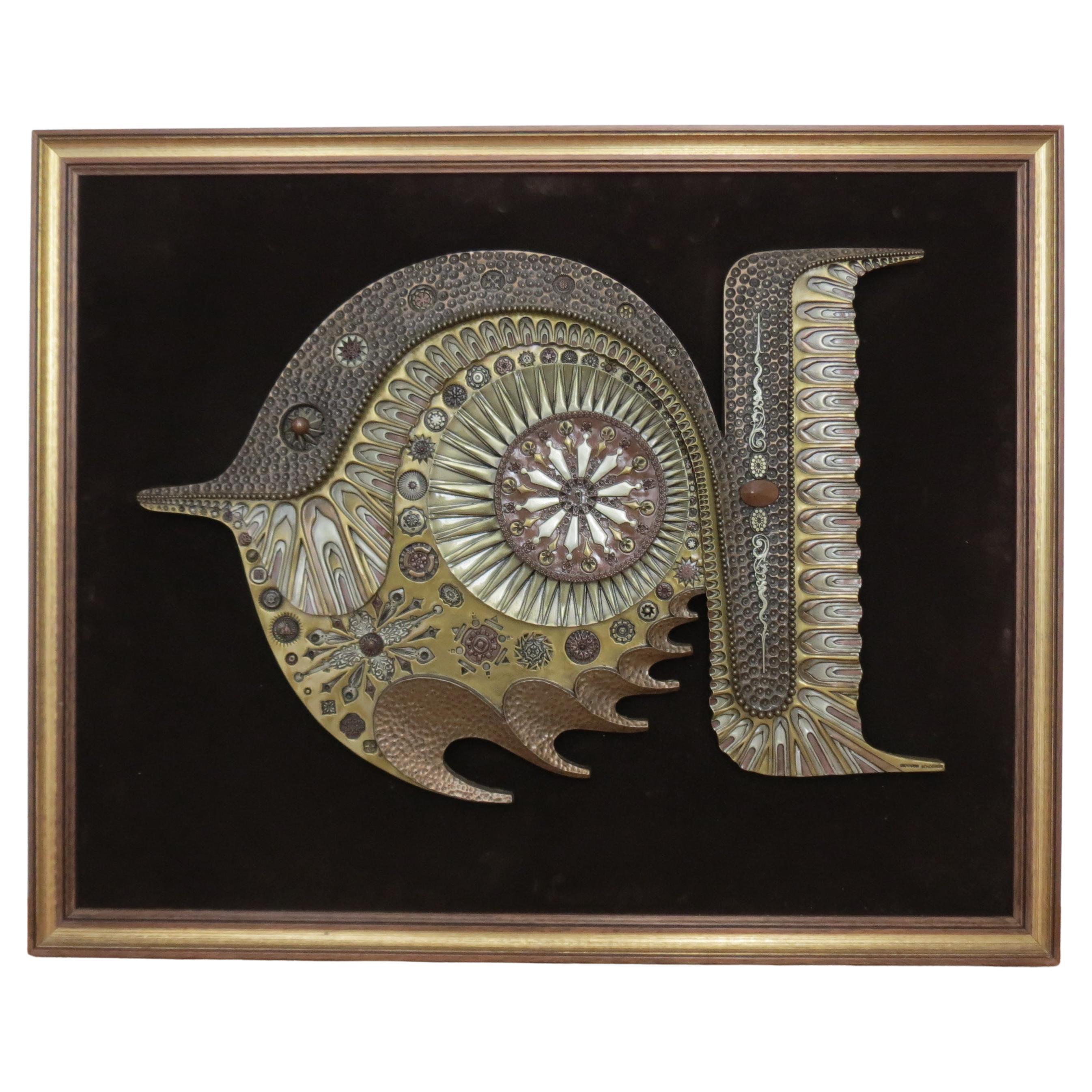 Giovanni  Schoeman Brutalist Cold Cast metal Sculpture Fish Wall Hanging