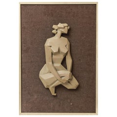 Giovanni Schoeman Mid-Century Modern "Crouching Woman" Framed Wall Sculpture