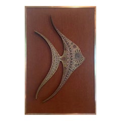 Giovanni Schoeman Signed Cold-Cast Bronze Angel Fish Wall Hanging Sculpture