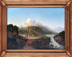 Landscape Oil Painting View of Lake of St. Moritz in Engadin Switzerland 19th 
