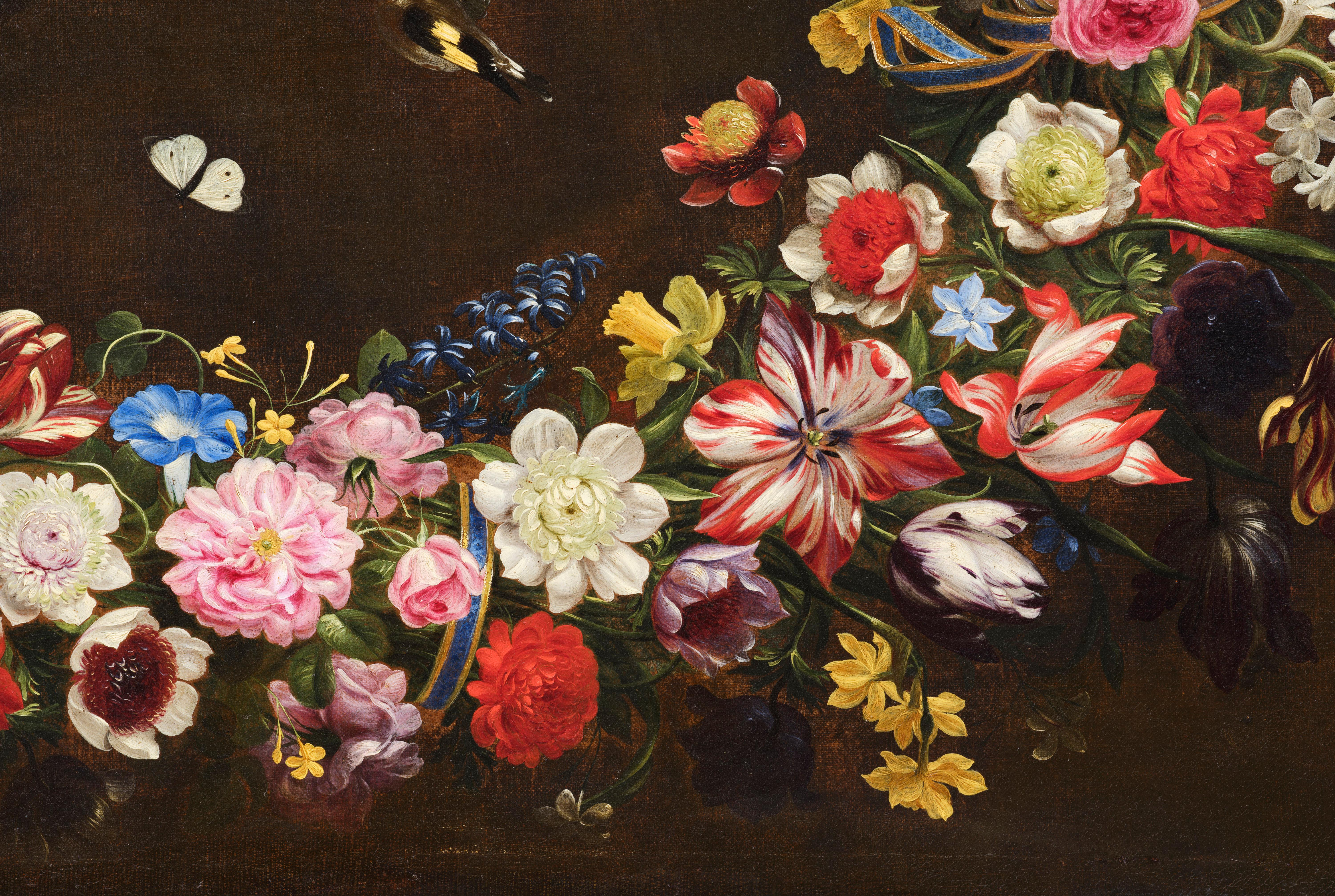 Flower Garland by Giovanni Stanchi, the most Flemish Italian flower painter For Sale 2