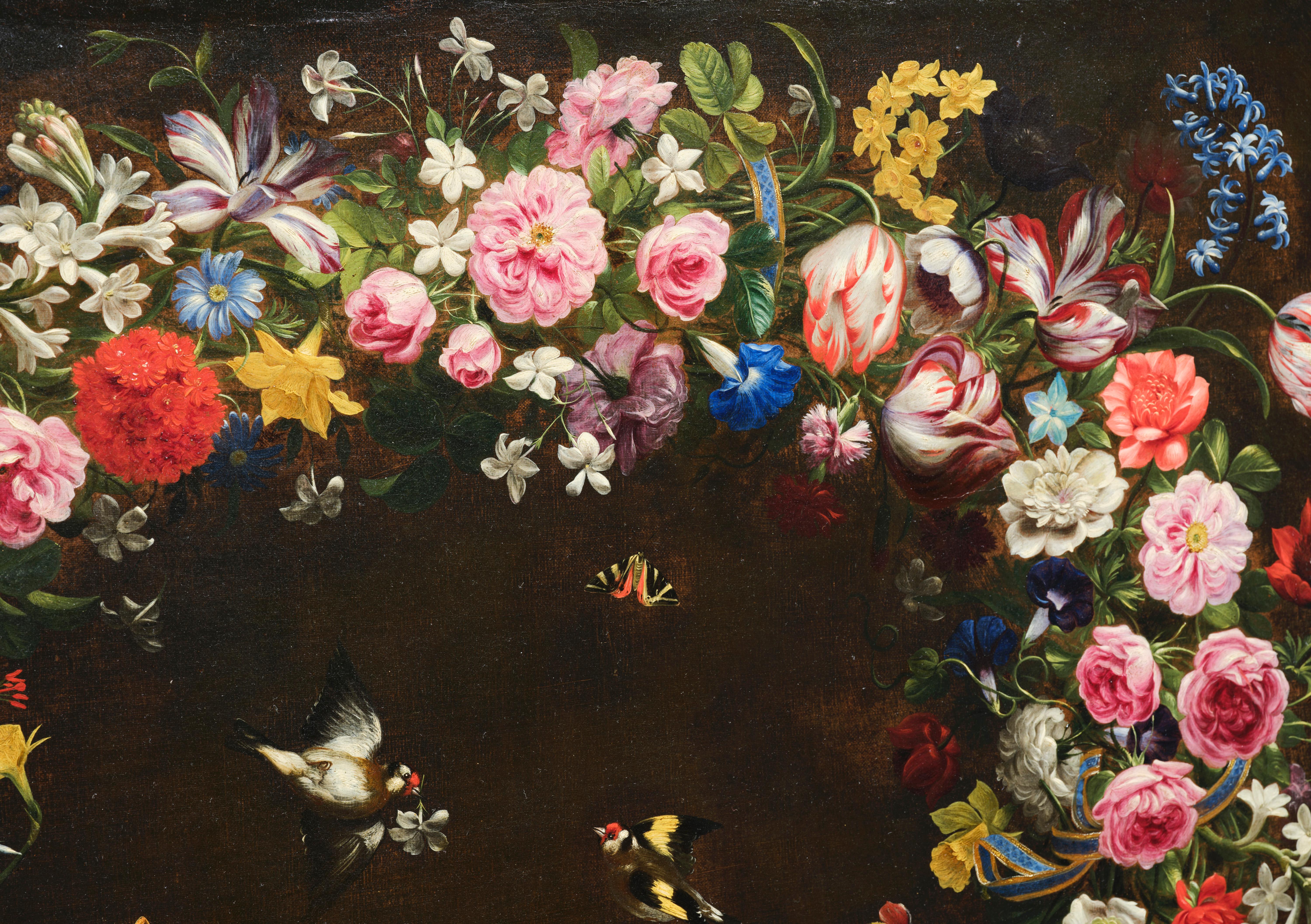 Flower Garland by Giovanni Stanchi, the most Flemish Italian flower painter For Sale 3