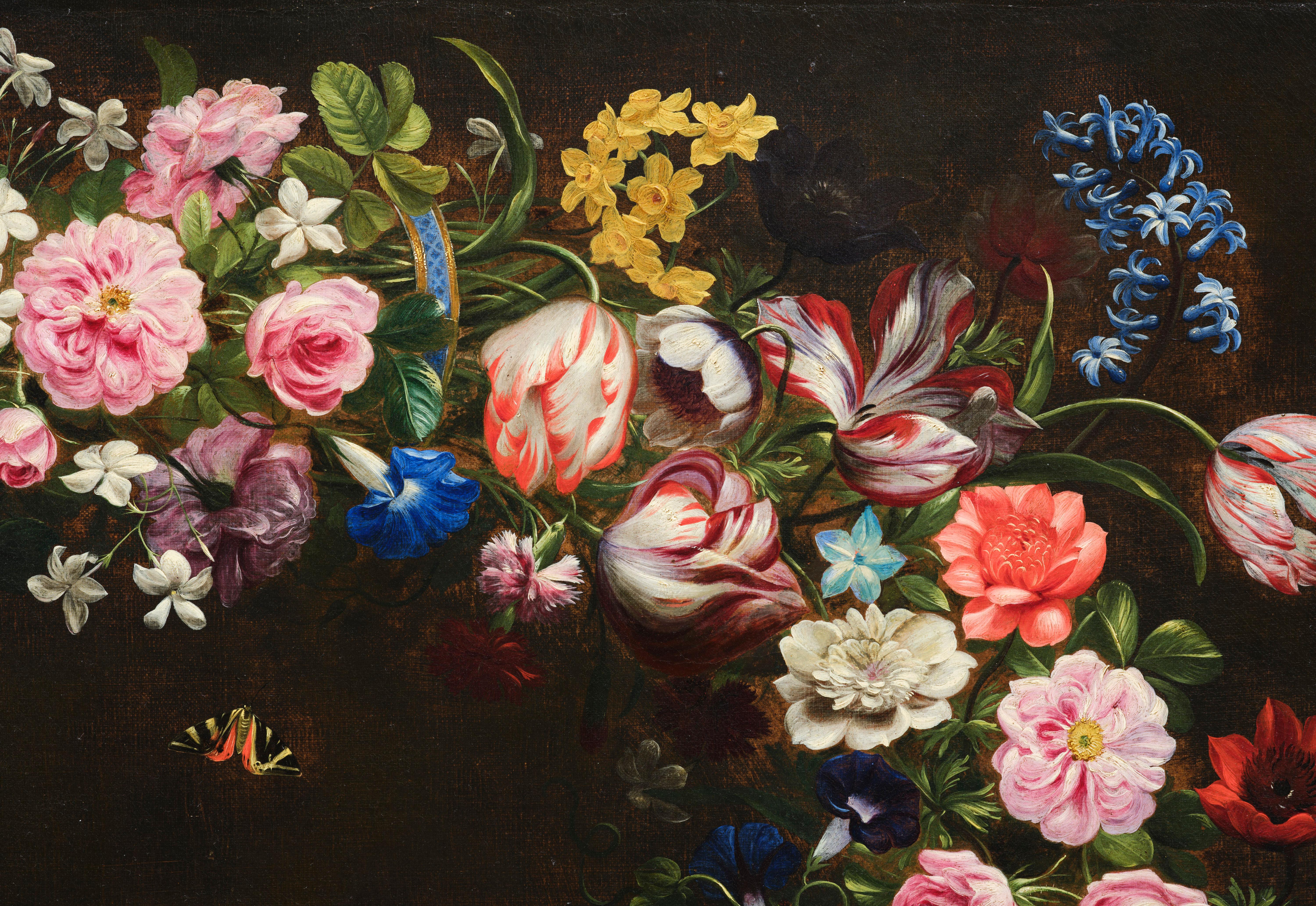 Flower Garland by Giovanni Stanchi, the most Flemish Italian flower painter For Sale 4