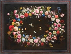 Antique Flower Garland by Giovanni Stanchi, the most Flemish Italian flower painter