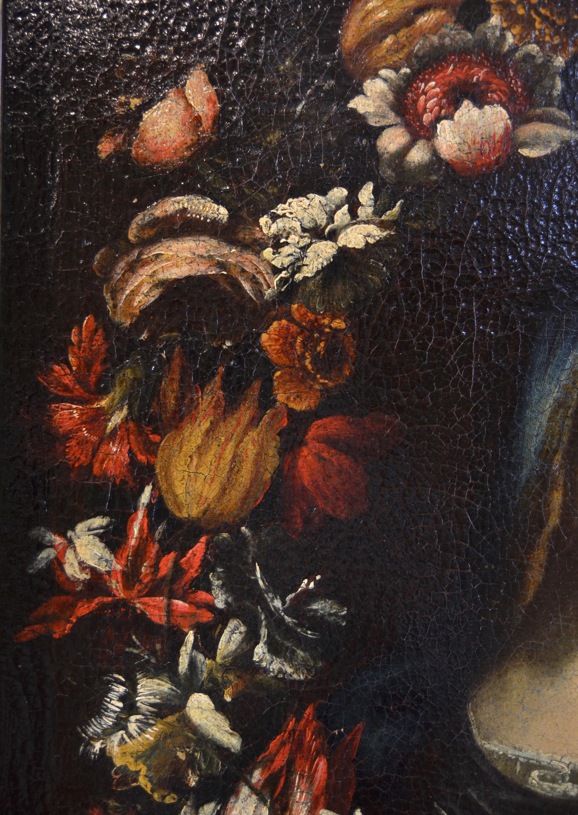 Flower Garland Virgin Paint Oil on canvas Old master 17th Century Italy For Sale 1