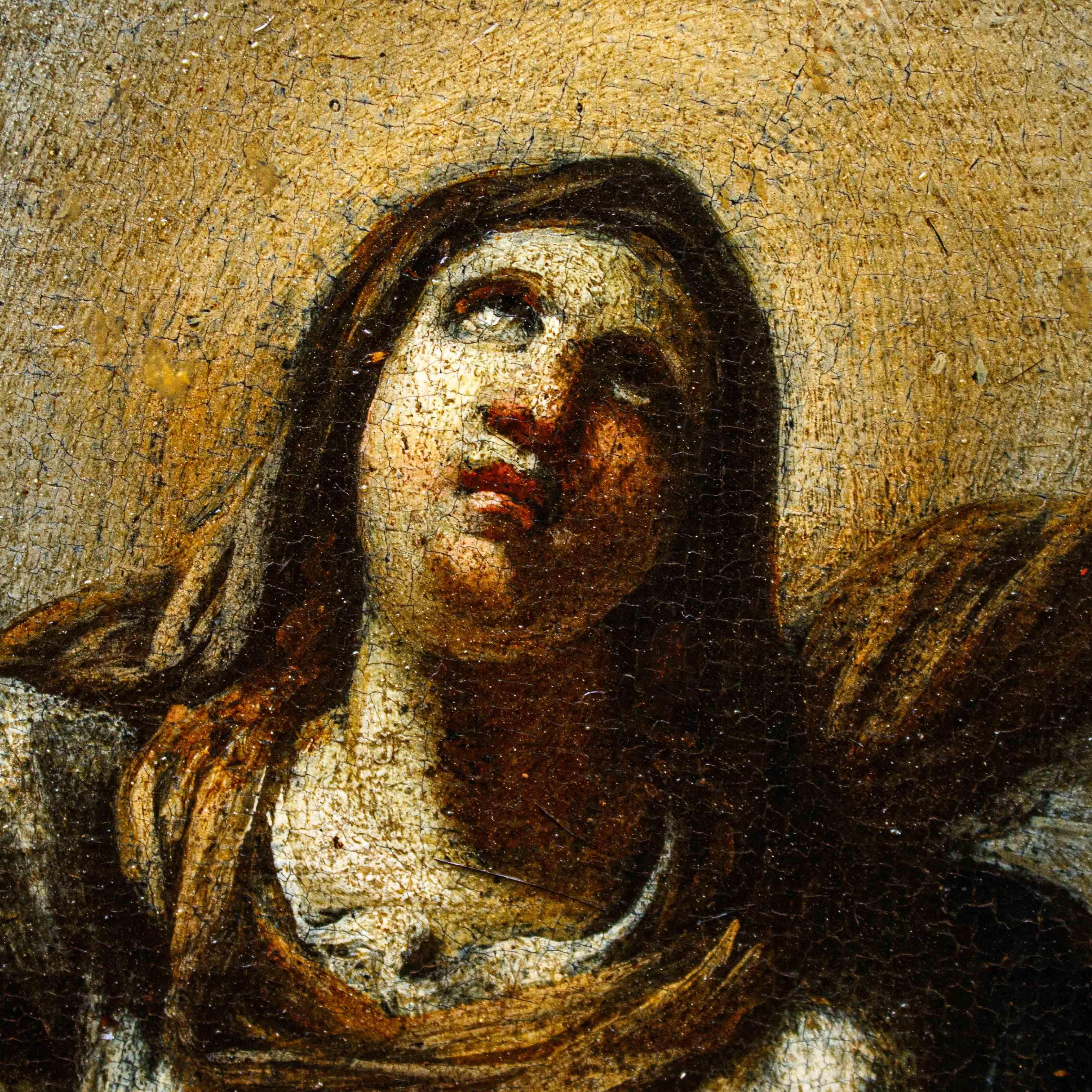 Virgen Inmaculada dentro de guirnalda pintura Giovanni Stanchi y Girolamo Pesci en venta 10