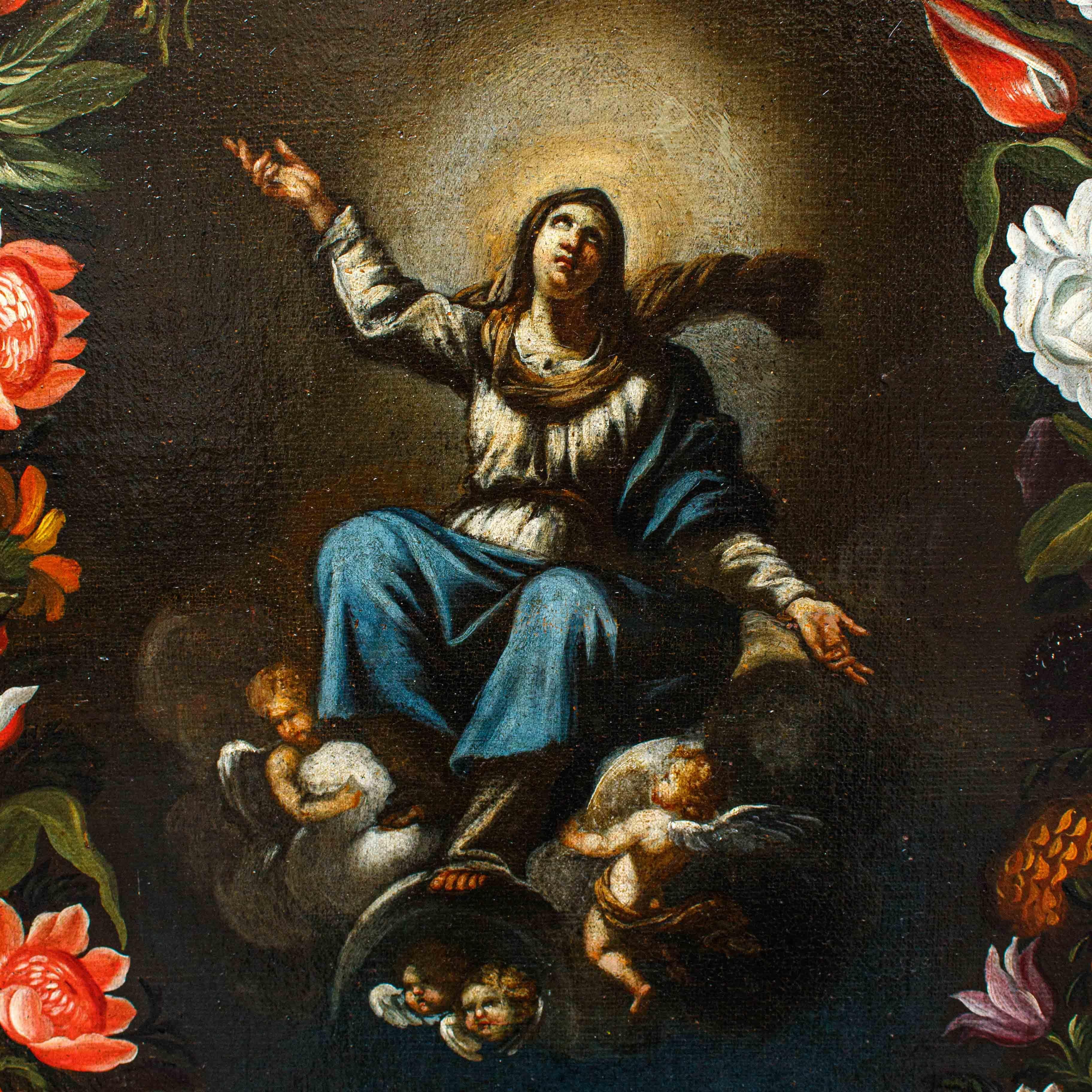 Vierge immaculée dans une guirlande, peinture de Giovanni Stanchi et Girolamo Pesci en vente 19