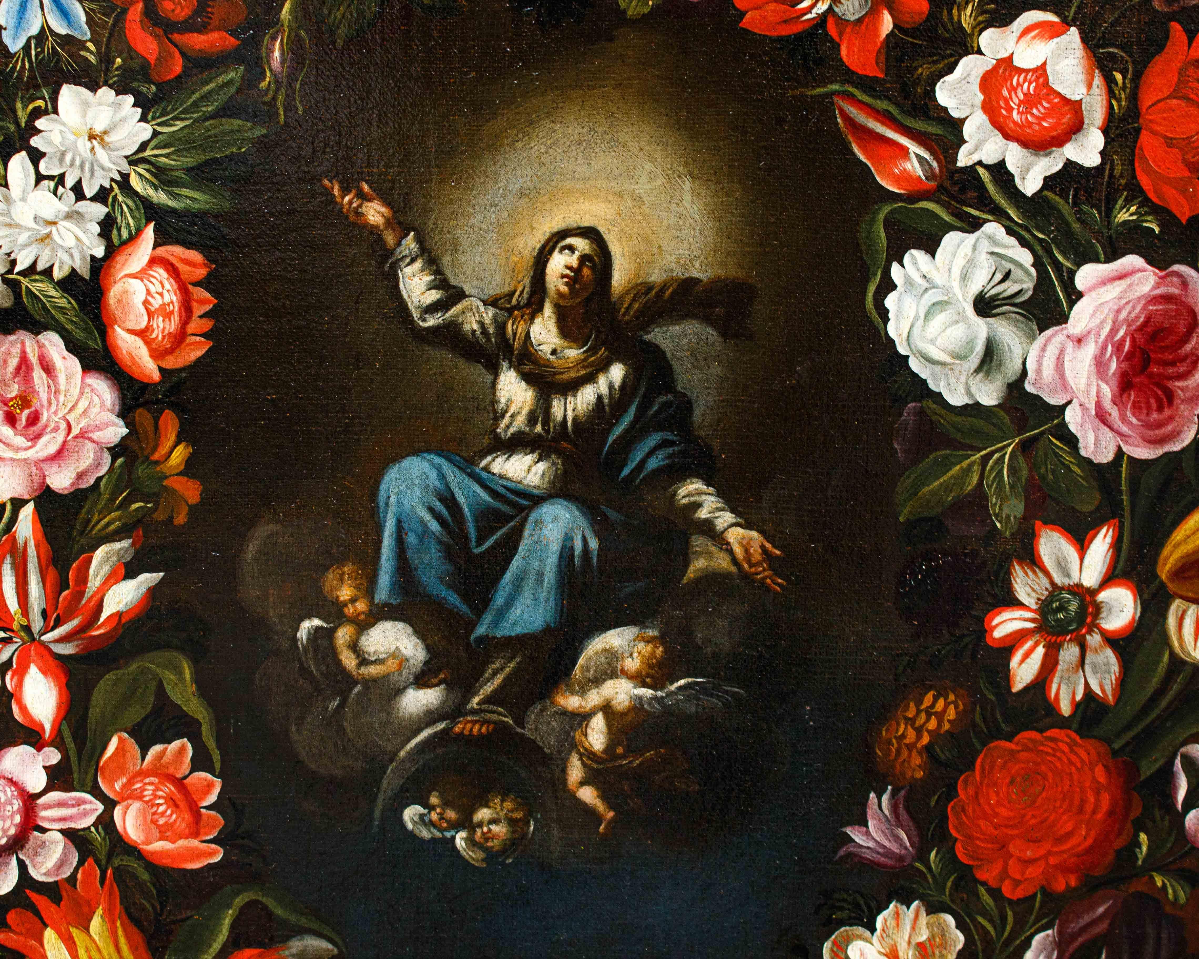 Vierge immaculée dans une guirlande, peinture de Giovanni Stanchi et Girolamo Pesci en vente 4