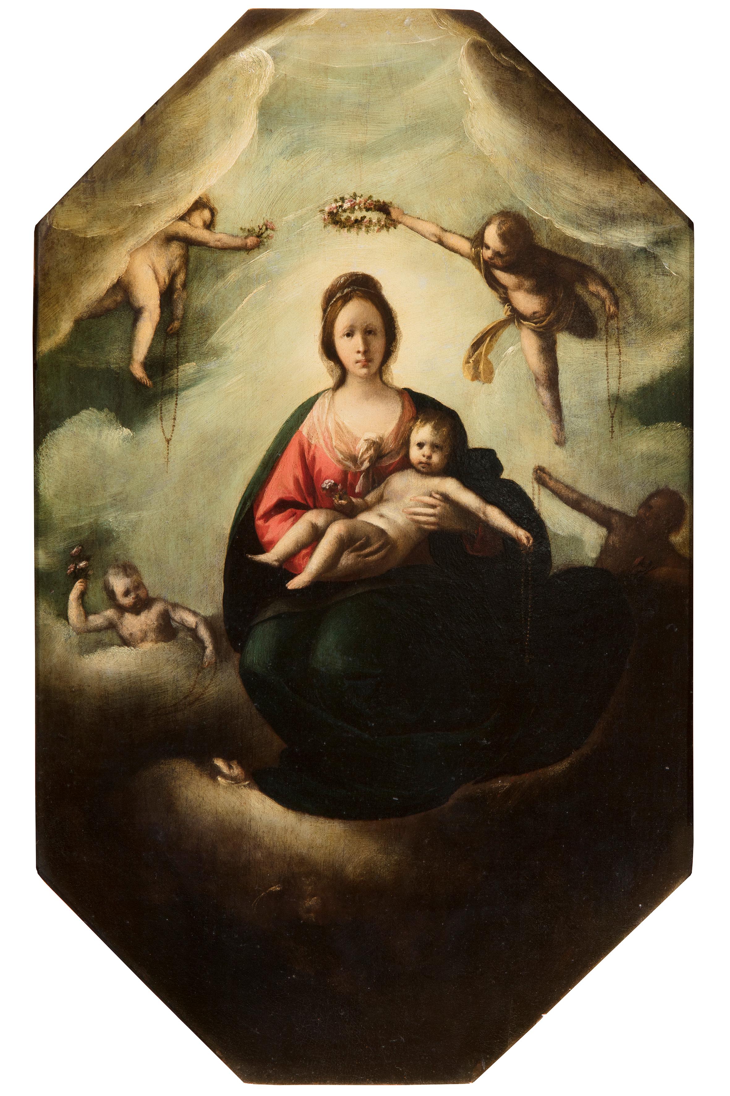 XVII secolo di Giovanni Stefano Danedi Madonna e Child & Child incoronati da angeli in vendita 1