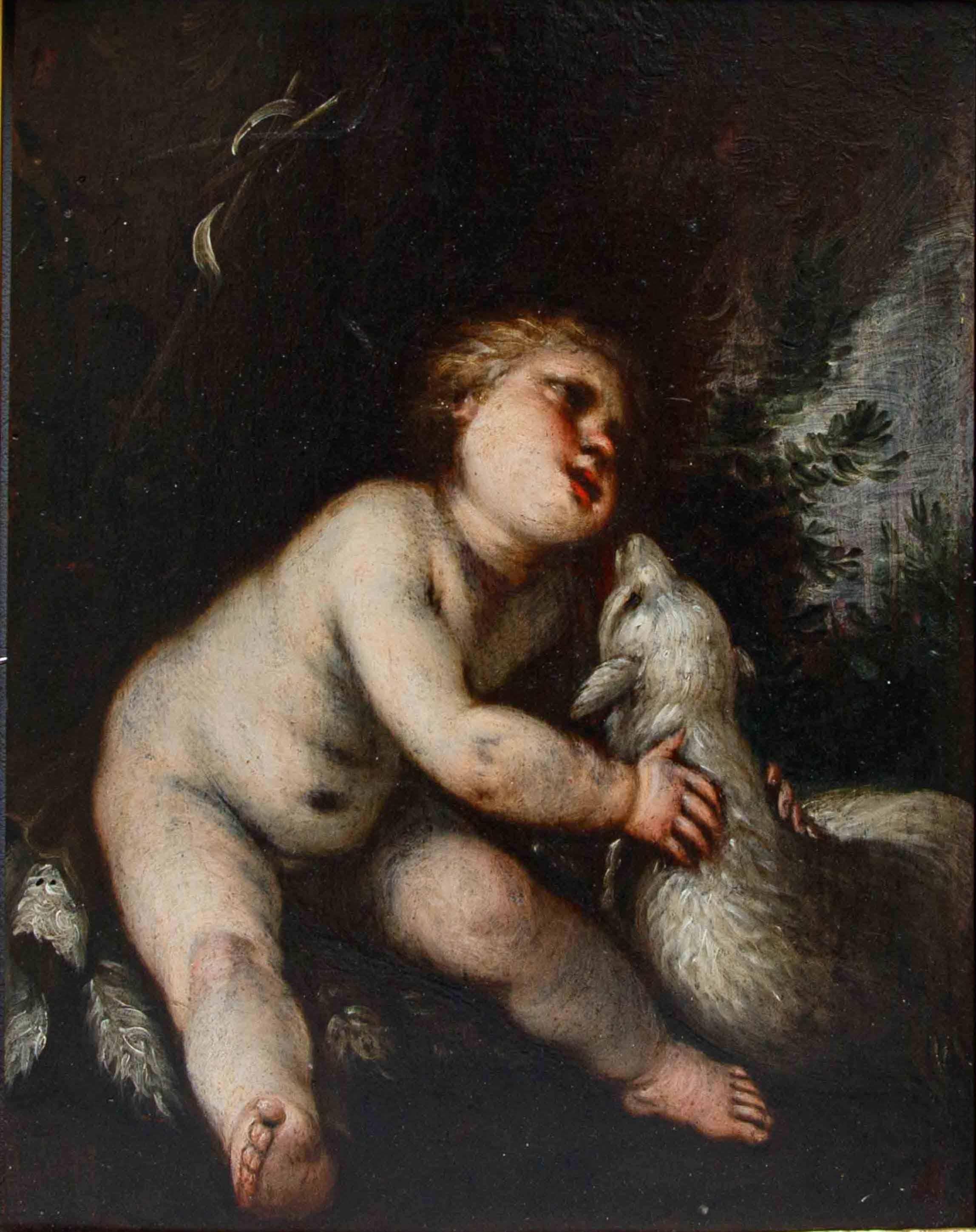 San Giovannino e l'agnello Tafel von Giovanni Stefano Danedi bekannt als Montalto – Painting von Giovanni Stefano Danedi detto il Montalto