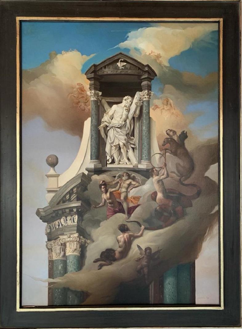 Landscape Painting de Giovanni Tommasi Ferroni - Allegoria Lataranense Pintura al Óleo sobre Lienzo Roma Mitología En Stock