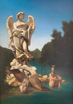 Atteone e Diana Oil Painting on Canvas Mythology Rome In Stock
