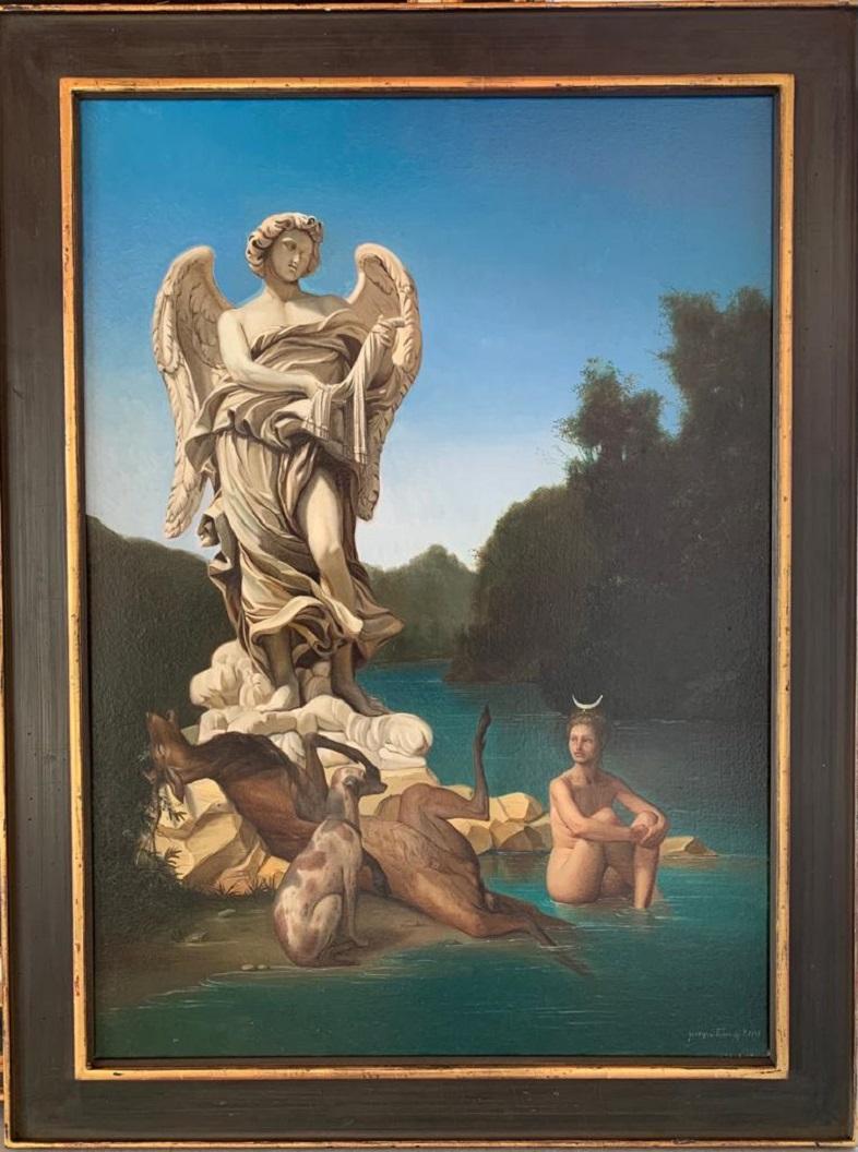 Giovanni Tommasi Ferroni Figurative Painting - Atteone e Diana Oil Painting on Canvas Mythology Rome In Stock