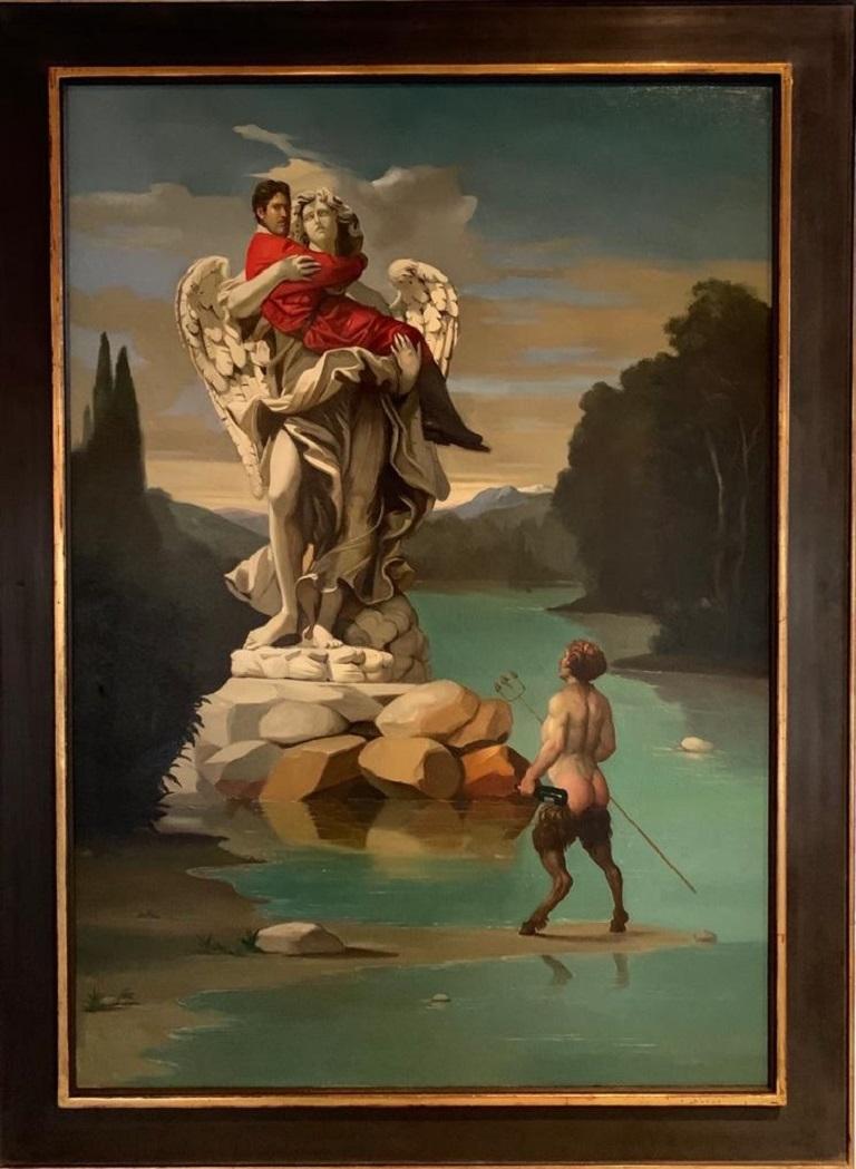 Giovanni Tommasi Ferroni Figurative Painting - Autoritratto in Braccio Selportrait Oil on Panel Rome Italy In Stock