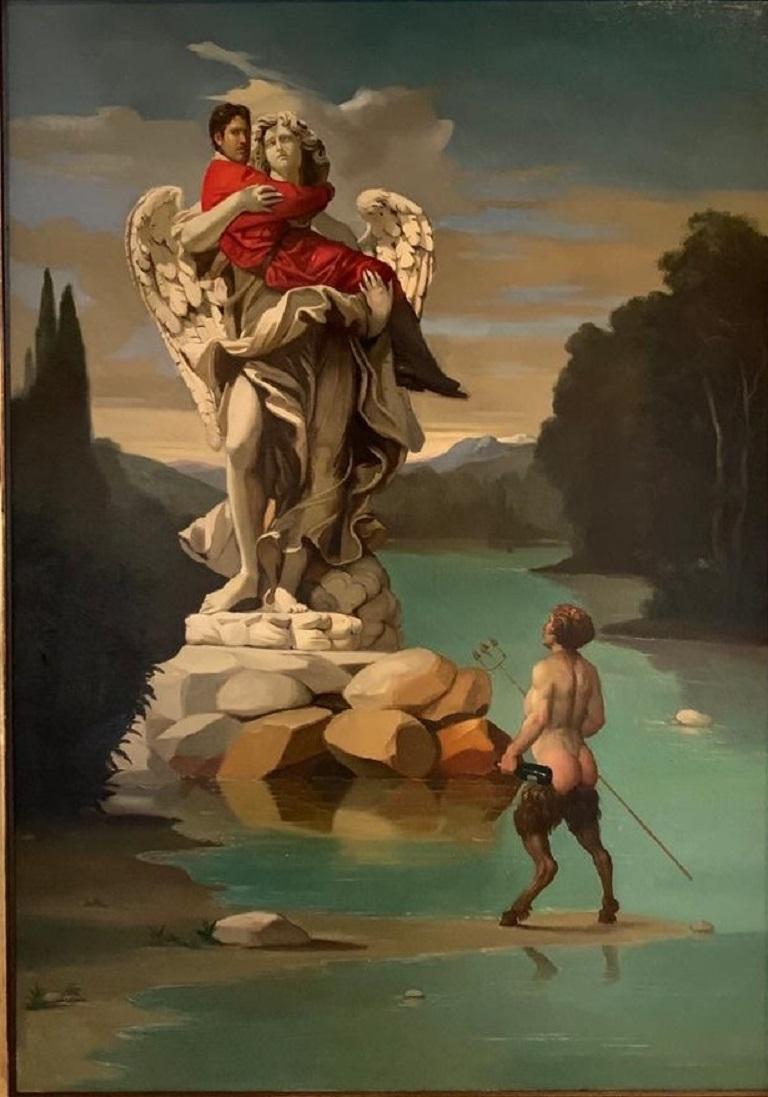 Autoritratto in Braccio Selportrait Oil on Panel Rome Italy In Stock - Painting by Giovanni Tommasi Ferroni