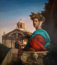 Autoritratto Selfportrait Oil on Canvas Portrait Rome Contemporary In Stock