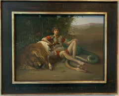 Bellerofonte e la Chimera Pintura al Óleo sobre Lienzo León Dragón Mitología En Stock