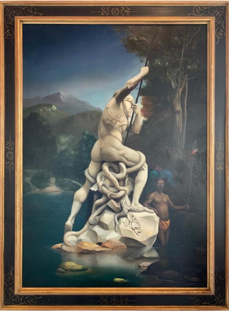 Giovanni Tommasi Ferroni Landscape Painting - Capricio Oil Painting on Canvas Framed Mythology Rome Landscape In Stock 