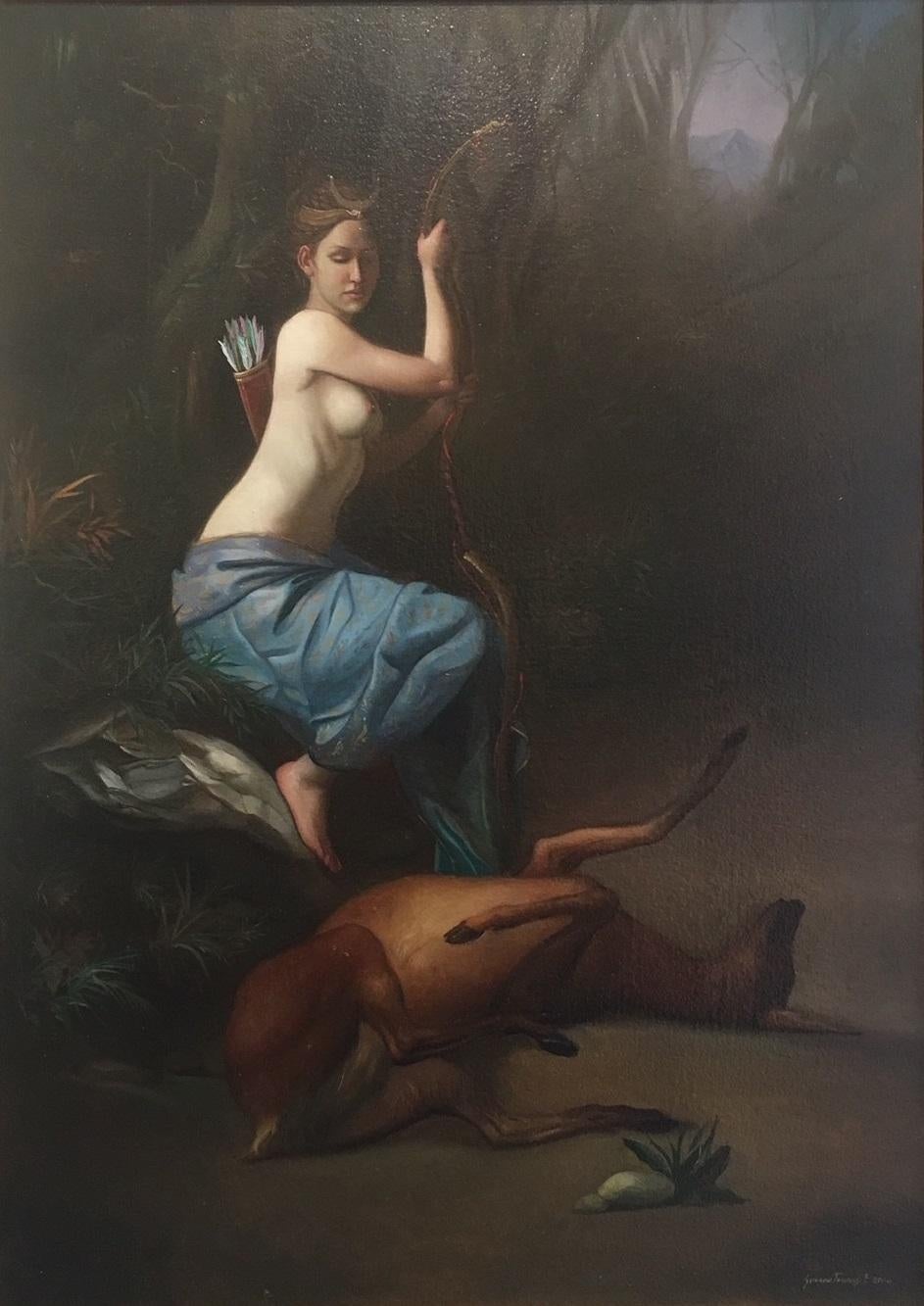 Diana e la Cerva Pittura ad olio Mitologia contemporanea In magazzino - Painting di Giovanni Tommasi Ferroni
