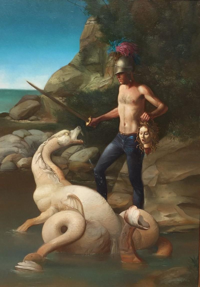 Dopo la Liberazione di Andromeda Pittura a olio su tela Mitologia In magazzino - Painting di Giovanni Tommasi Ferroni