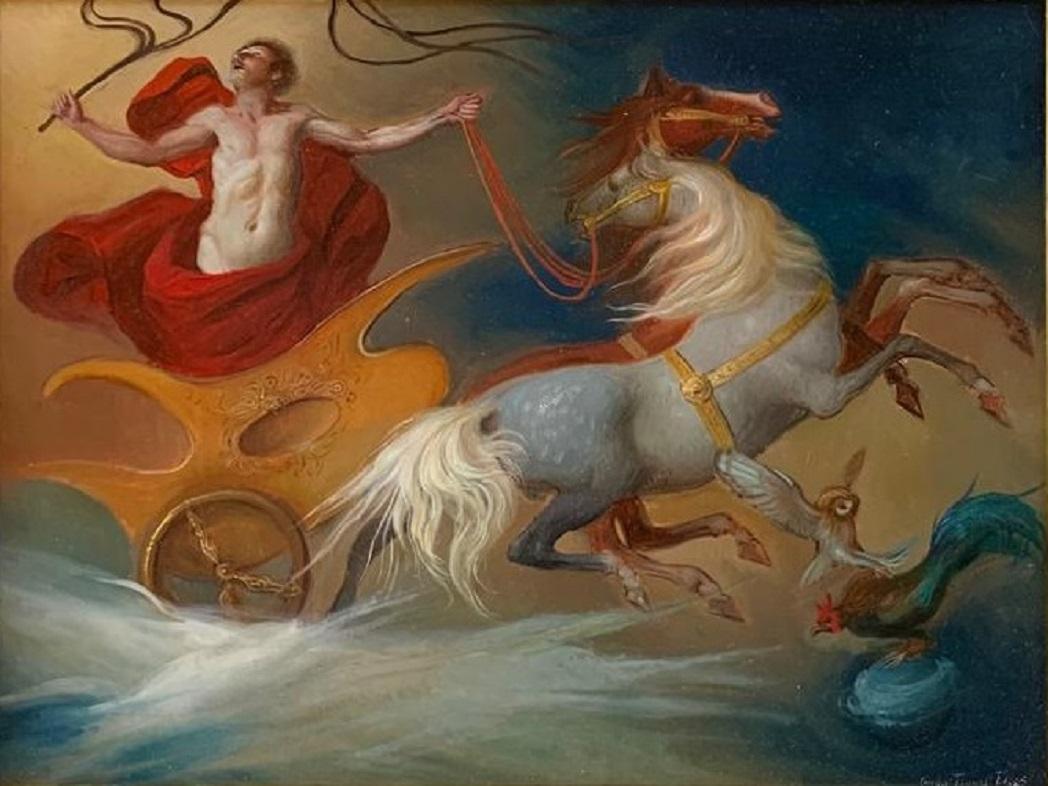 Fetonte Prima della Cuduta Oil Painting on Panel Mythology In Stock  - Black Animal Painting by Giovanni Tommasi Ferroni