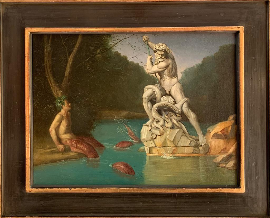 Il Tritone i Neptuno Neptune Water Oil Painting Rome Contemporary In Stock