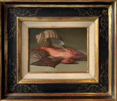 Natura Morta di Pesci Peinture à l'huile sur cuivre Nature morte Rome Poisson En stock 