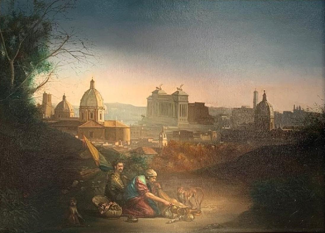Panorama di Roma con Beduini - Peinture à l'huile sur toile en stock - Painting de Giovanni Tommasi Ferroni