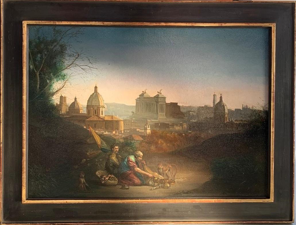 Giovanni Tommasi Ferroni Landscape Painting - Panorama di Roma con Beduini Oil Painting on Canvas In Stock