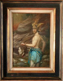 Perseo Peinture à l'huile sur toile Mythologie Tête de dragon Rome En stock 