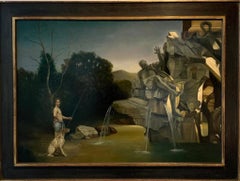 Peinture à l'huile contemporaine Pescatore sul Gange, pêcheur de Rome, Italie, en stock