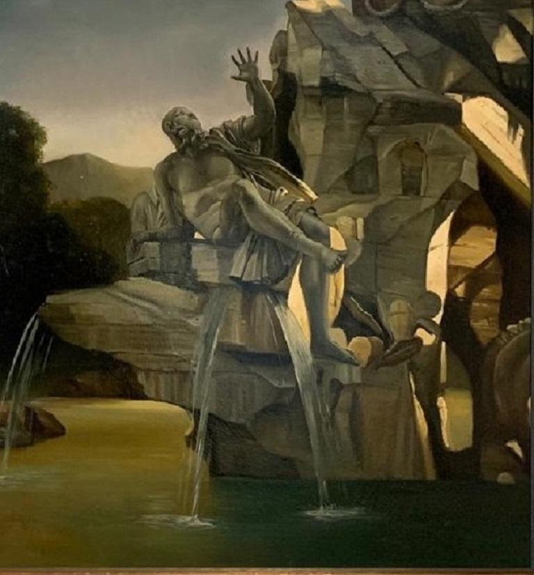 Pescatore sul Gange Pittura ad olio contemporanea Pescatore Roma Italia In magazzino - Painting Contemporaneo di Giovanni Tommasi Ferroni