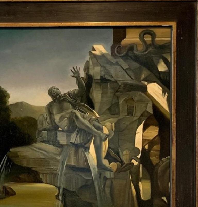 Pescatore sul Gange Pittura ad olio contemporanea Pescatore Roma Italia In magazzino - Figurative Painting Nero di Giovanni Tommasi Ferroni
