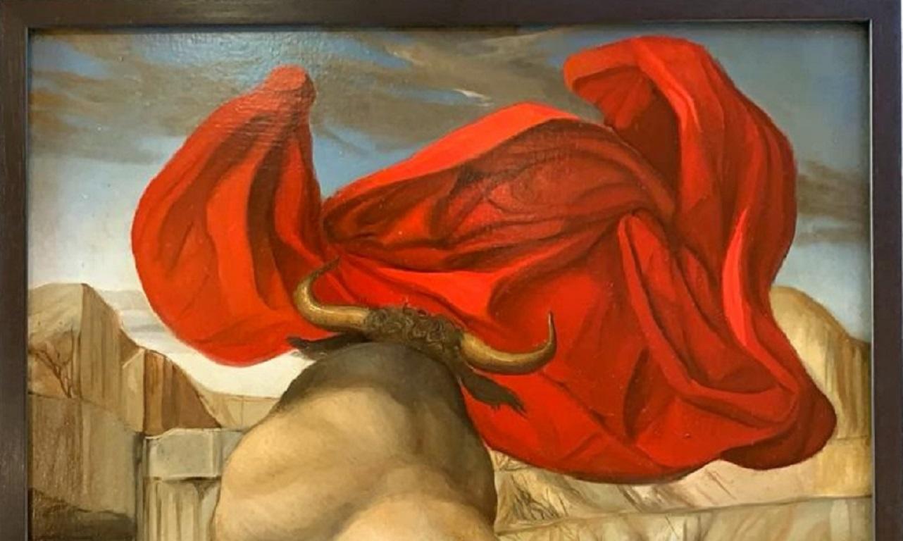 Senza Titolo 5 No Title Oil Painting Bull Red Cloth Rome Contemporary En Stock 1
