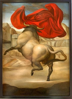 Senza Titolo 5 Peinture à l'huile italienne contemporaine en tissu rouge taureau sans titre Rome, en stock