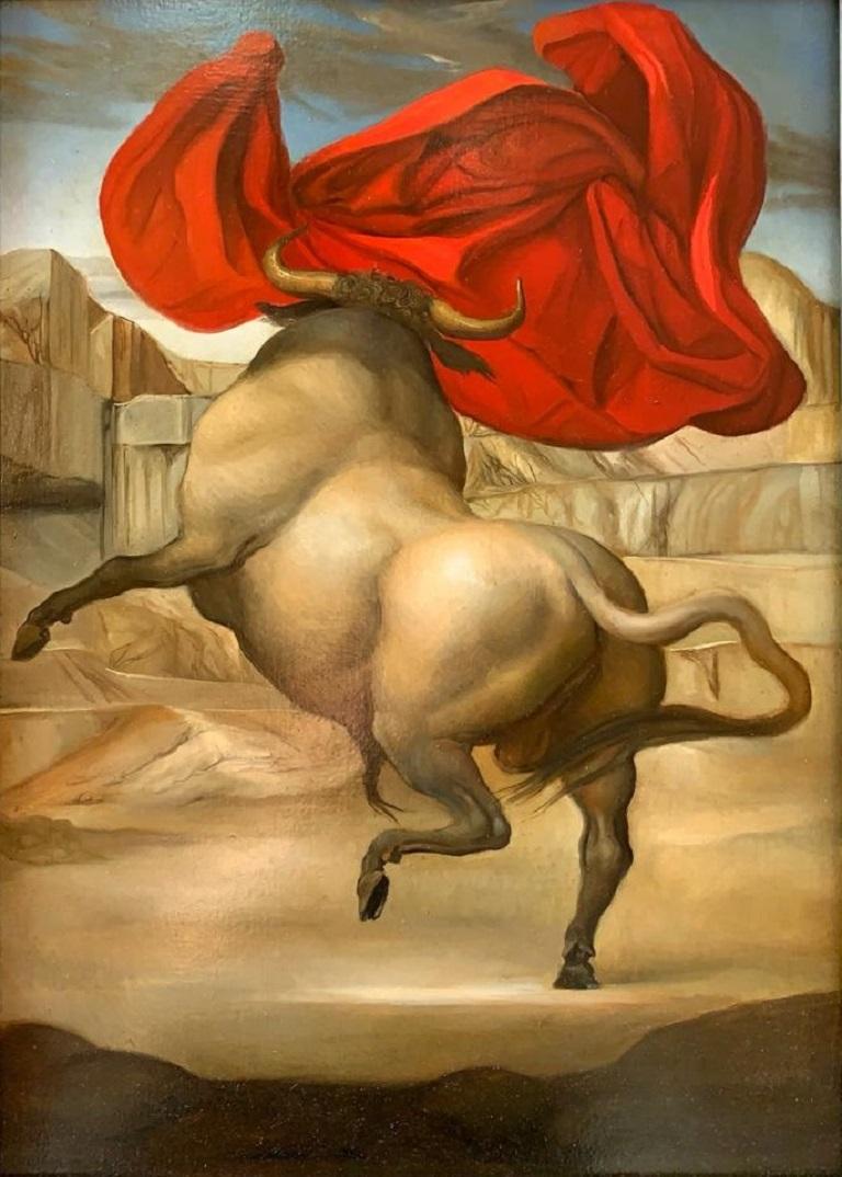 Senza Titolo 5 No Title Oil Painting Bull Red Cloth Rome Contemporary En Stock - Animal Painting Marrón de Giovanni Tommasi Ferroni