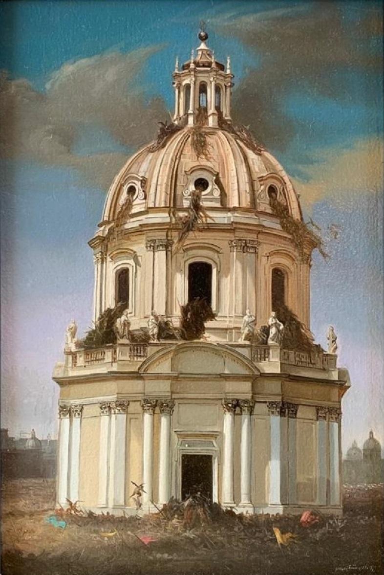 Senza Titolo Oil Painting on Canvas Rome Architecture In Stock - Black Landscape Painting by Giovanni Tommasi Ferroni